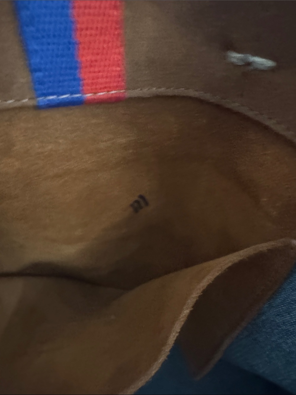 Clare V Brown Leather Tote with Red and Blue Stripe - Picture 3 of 3